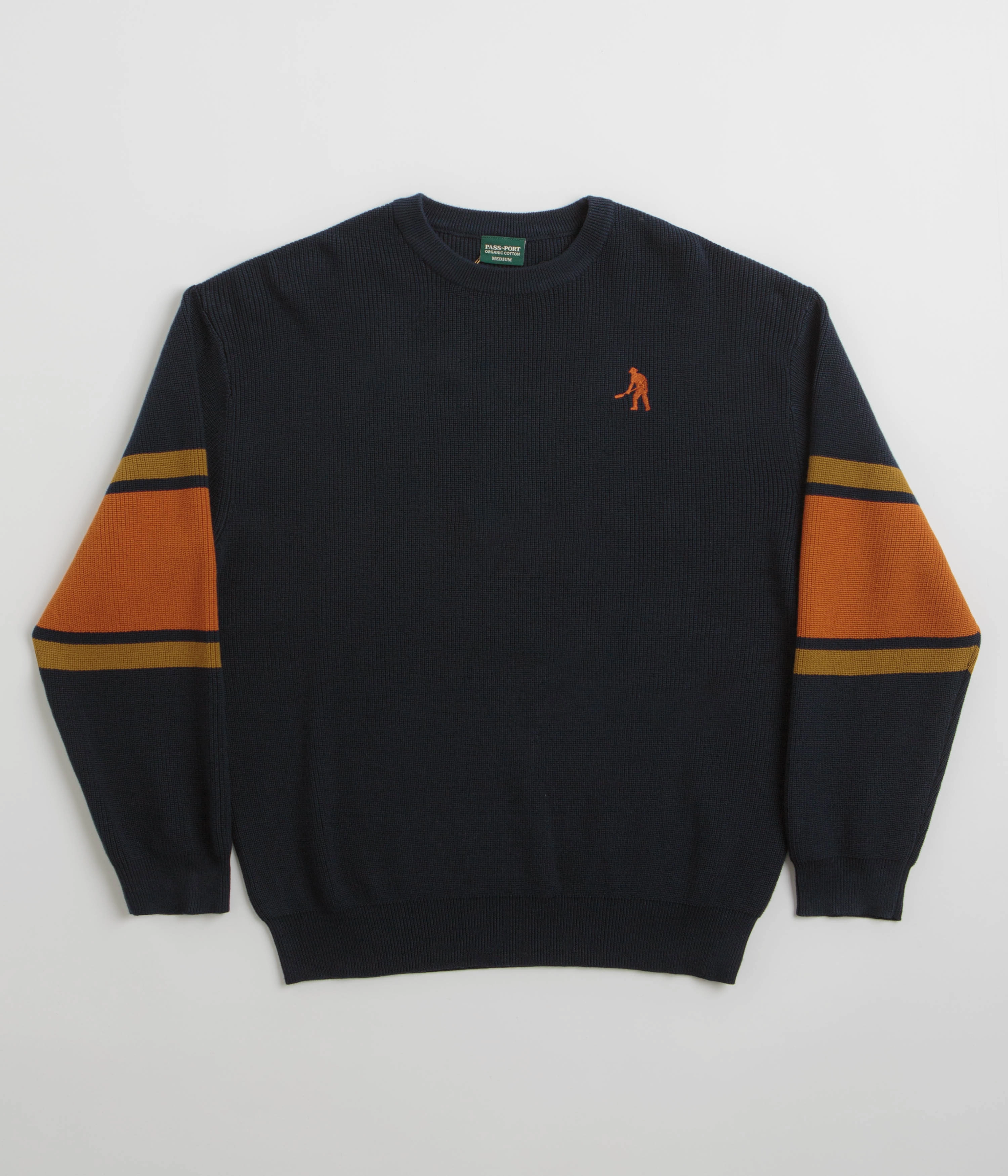 Warm Look Pass Port Organic Cotton Stripe Knit Sweatshirt - Navy