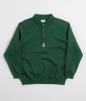 Winter Ready Knit Comfy Knitwear Look Poetic Collective Heavy Polo Sweatshirt - Bottle Green