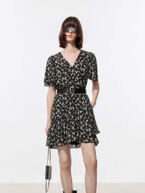V-neck Floral Print Dress Texture Play