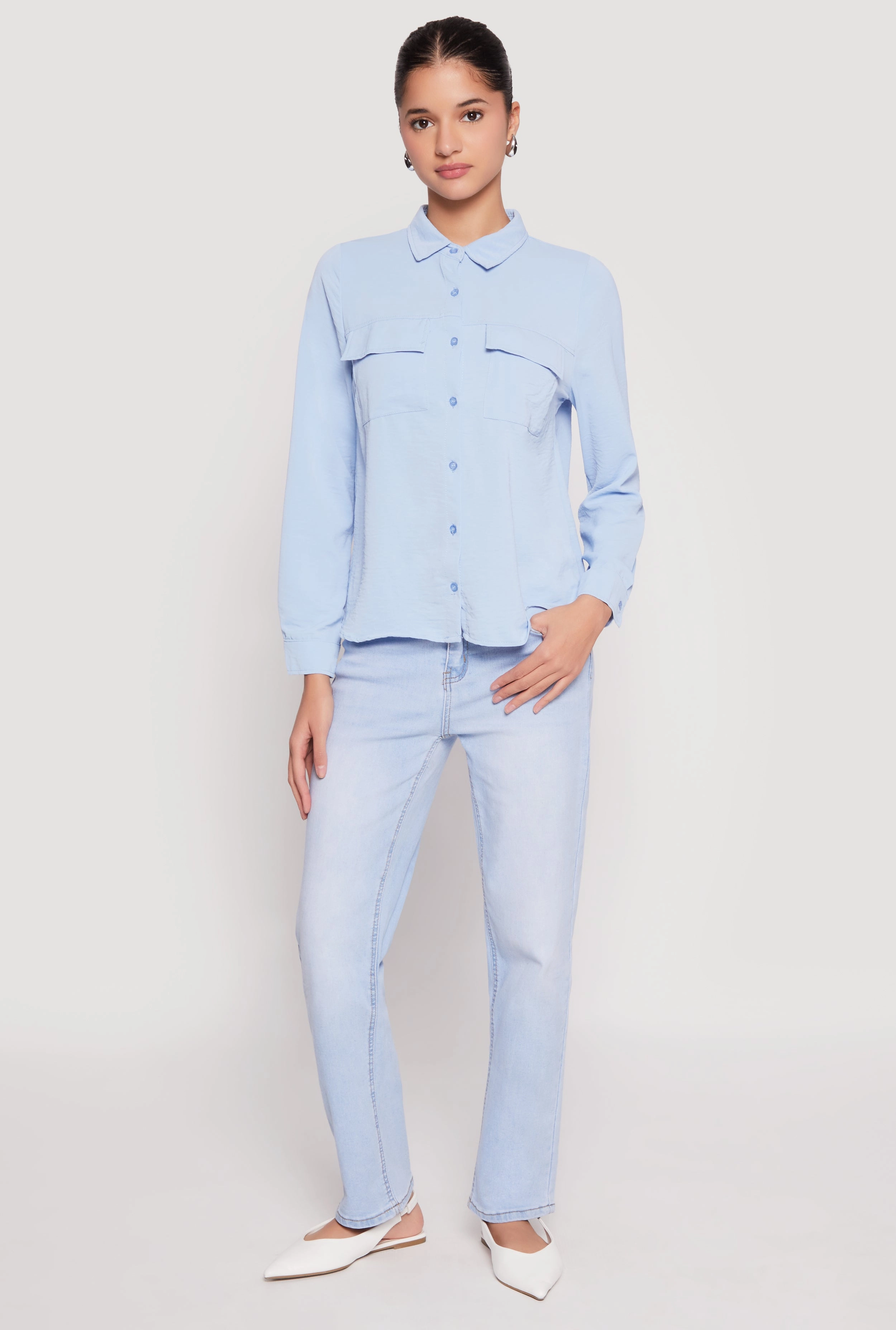 Iris Airy Button Front Cargo Pocket Blouse Gaming