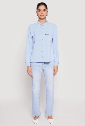 Glossy Look Teenager Iris Airy Button Front Cargo Pocket Blouse