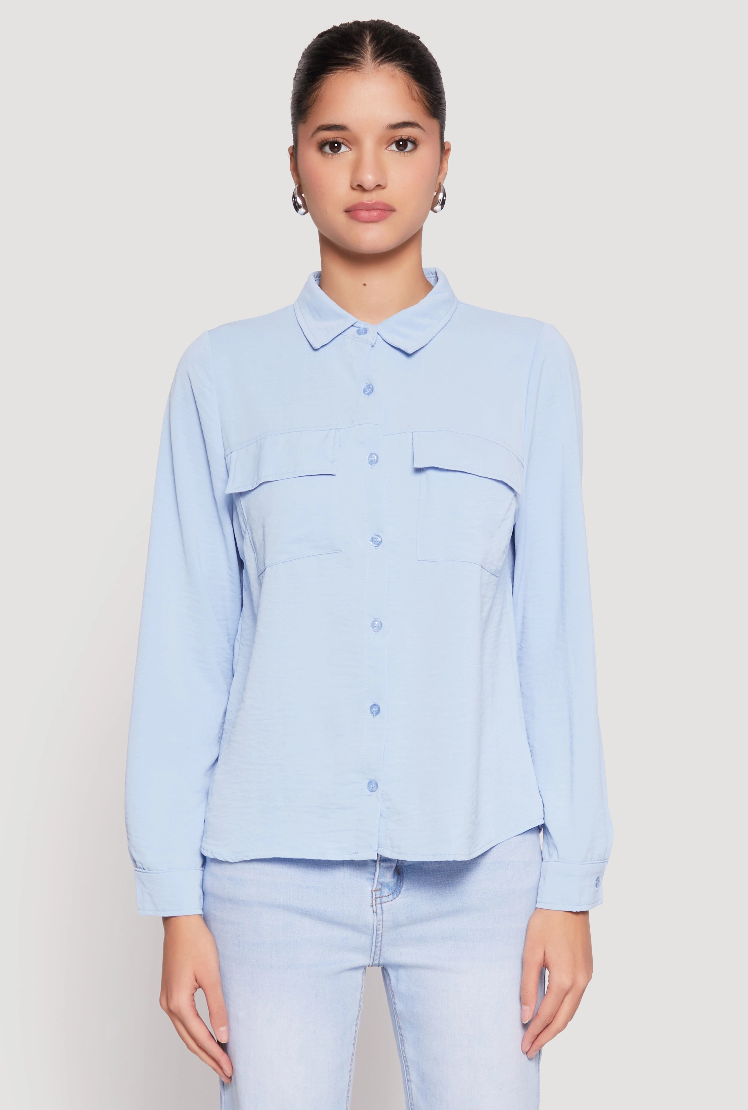 Cycling - wear Embellish Iris Airy Button Front Cargo Pocket Blouse