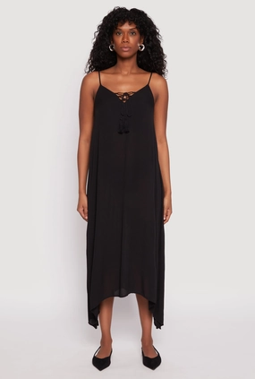 Trendy summer outfit Lace Up Sharkbite Hem Maxi Dress