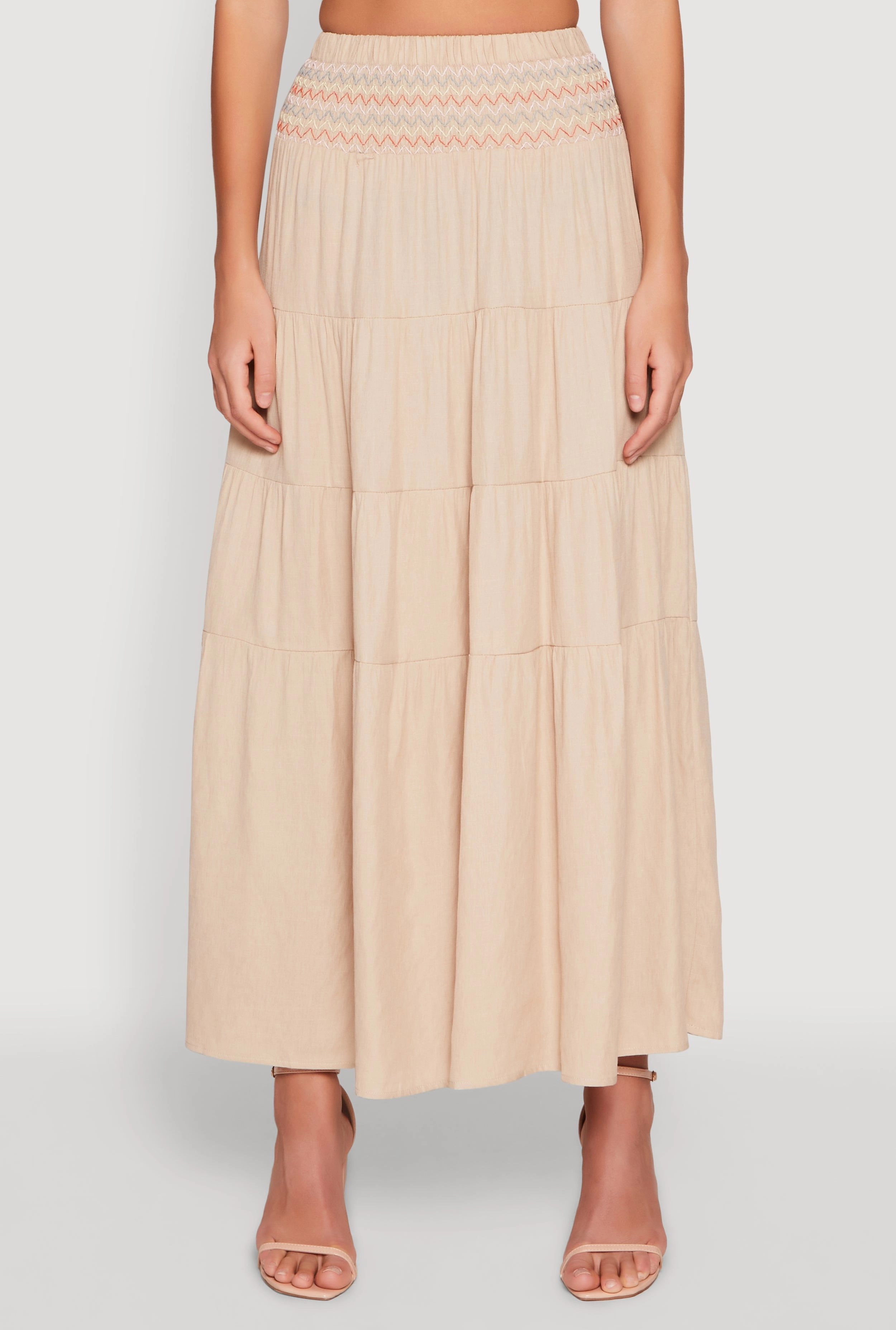 Day Wear Leather Look Chevron Smocked Trim Tiered Skirt