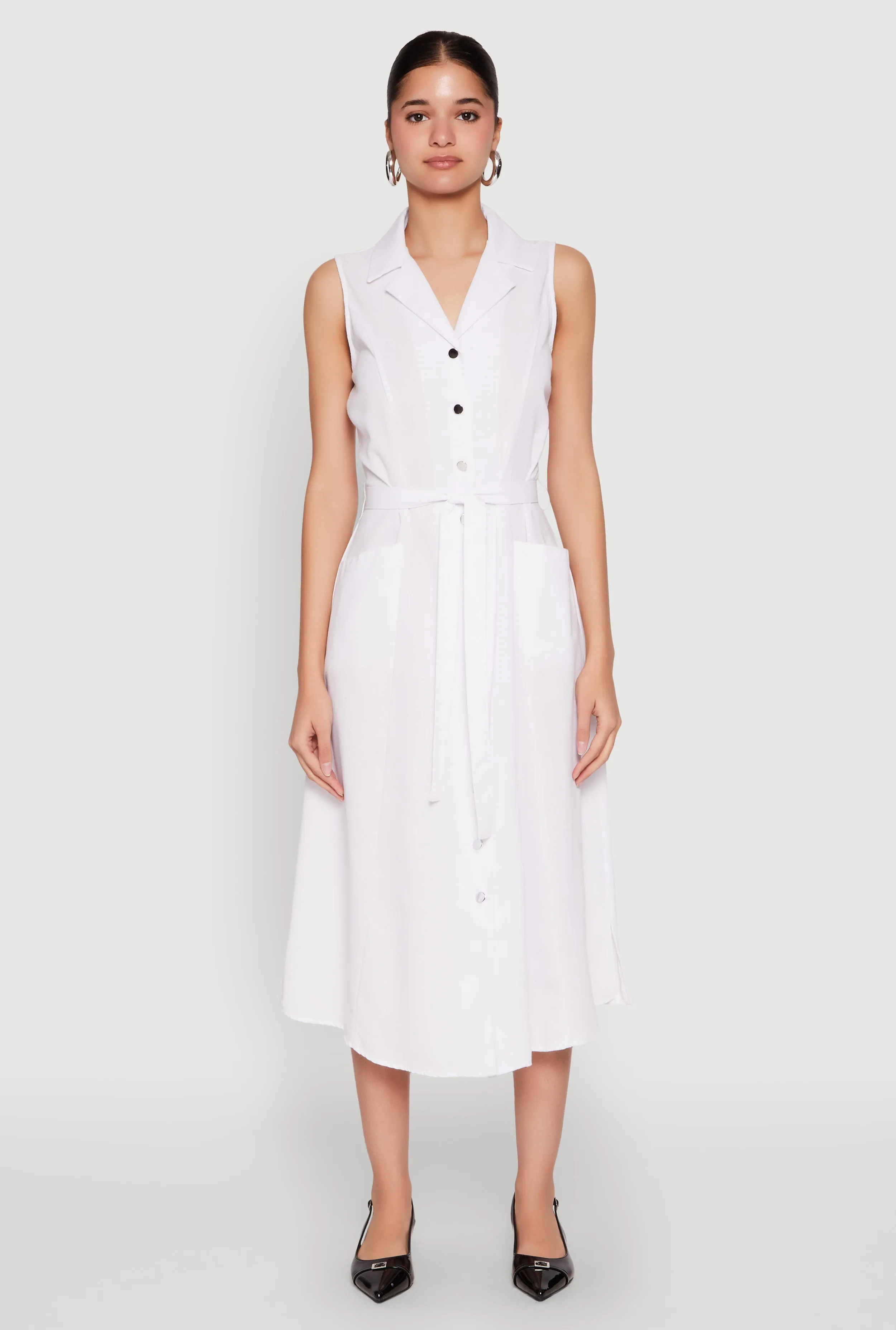 Lapel Collar Tie Waist Belted Midi Dress Sunset Glow