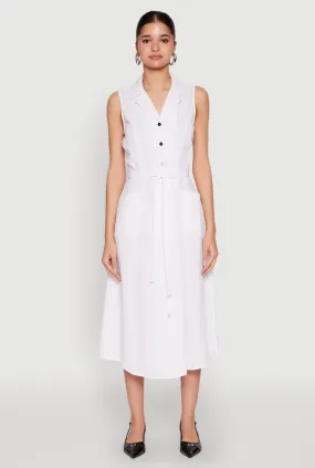 Lapel Collar Tie Waist Belted Midi Dress Sunset Glow