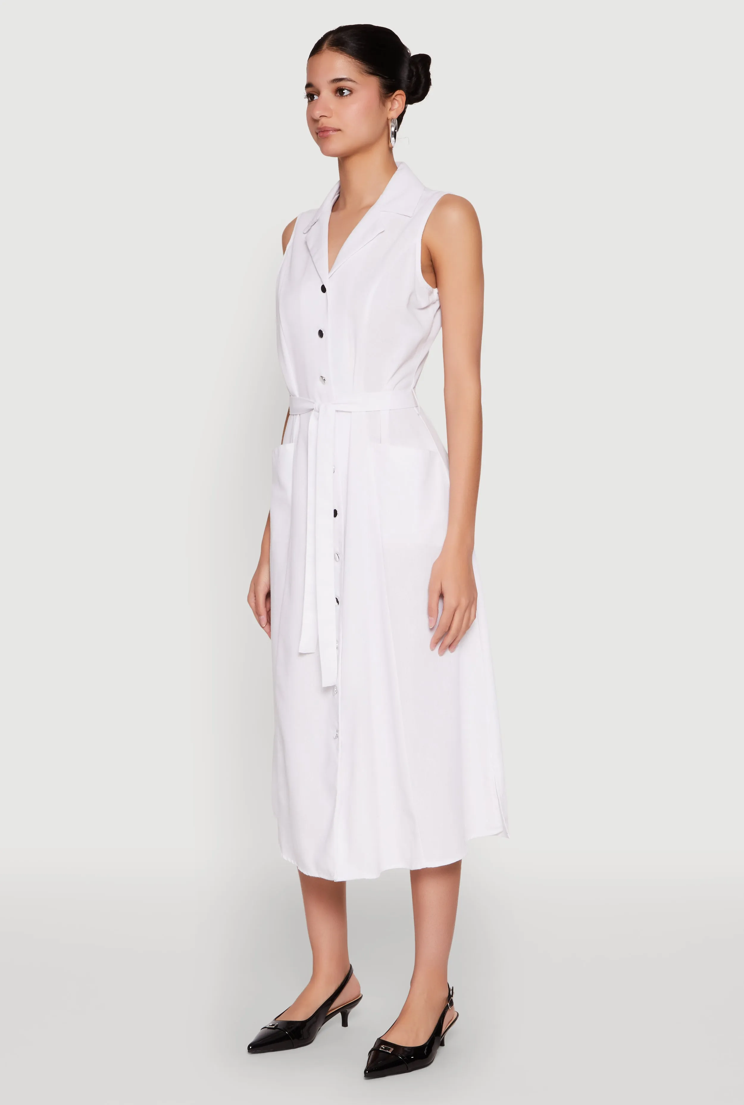 Fresh Tones Lapel Collar Tie Waist Belted Midi Dress