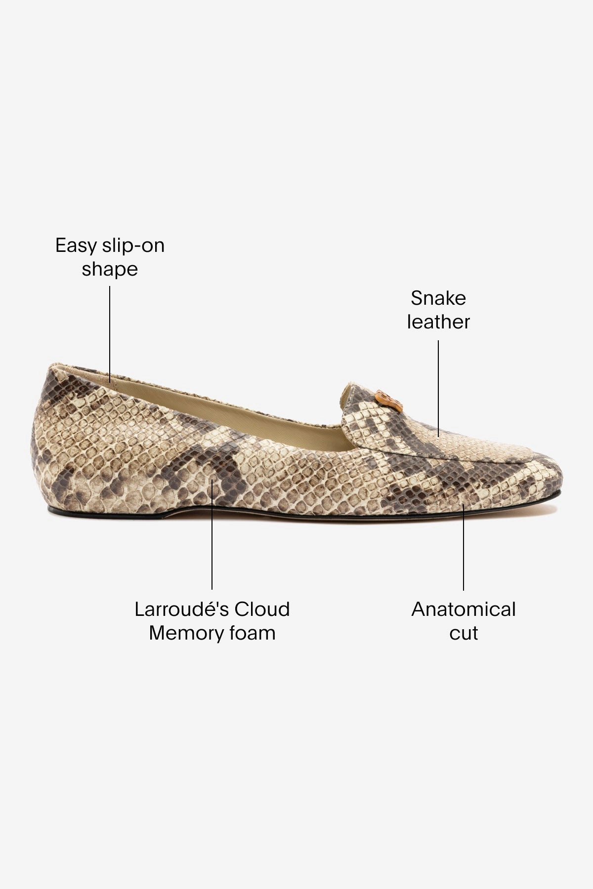 Larroud?? x CPPXO Loafer In Neutral Snake Leather Cushioned Insole Wide Path Lane