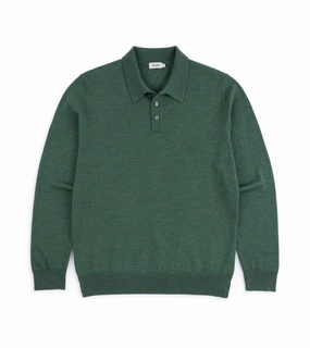 Comfortable fit Elegant Layer Trunk Enford Merino Knit Long Sleeve Polo Shirt: Green Grey