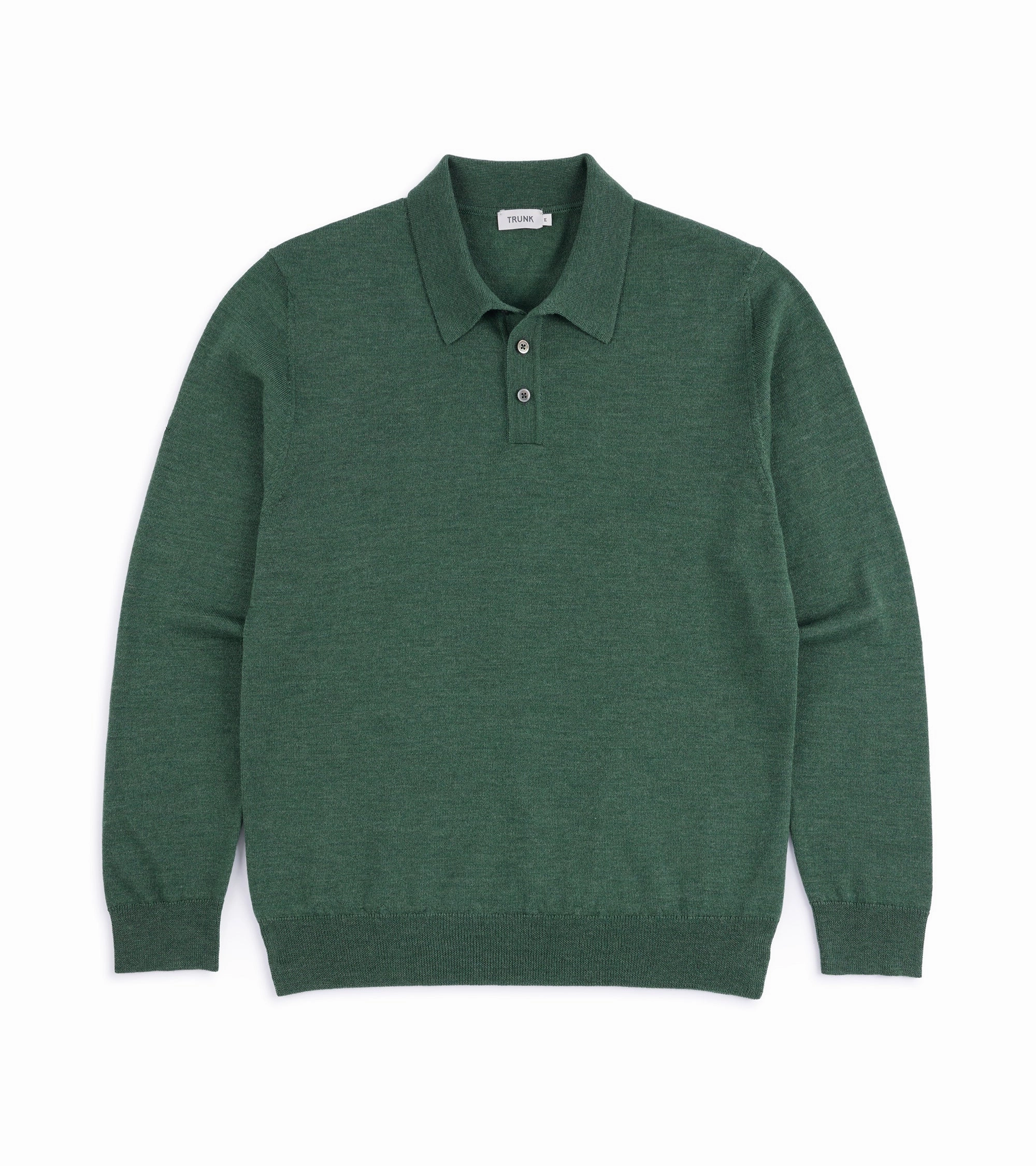 Comfortable fit Elegant Layer Trunk Enford Merino Knit Long Sleeve Polo Shirt: Green Grey