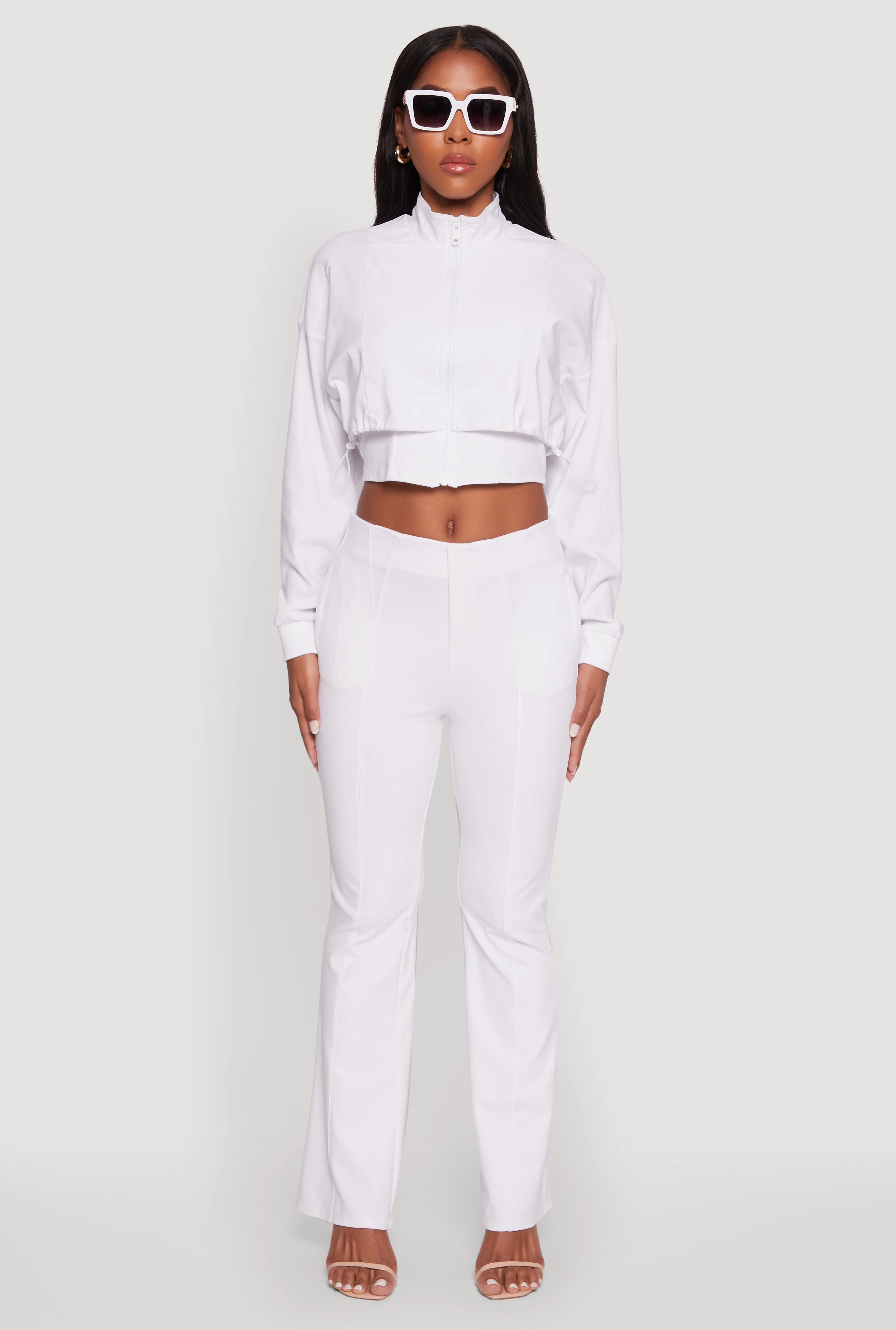 Quick Drying Soft color Trendy Lined Mock Neck Zip Front Crop Top