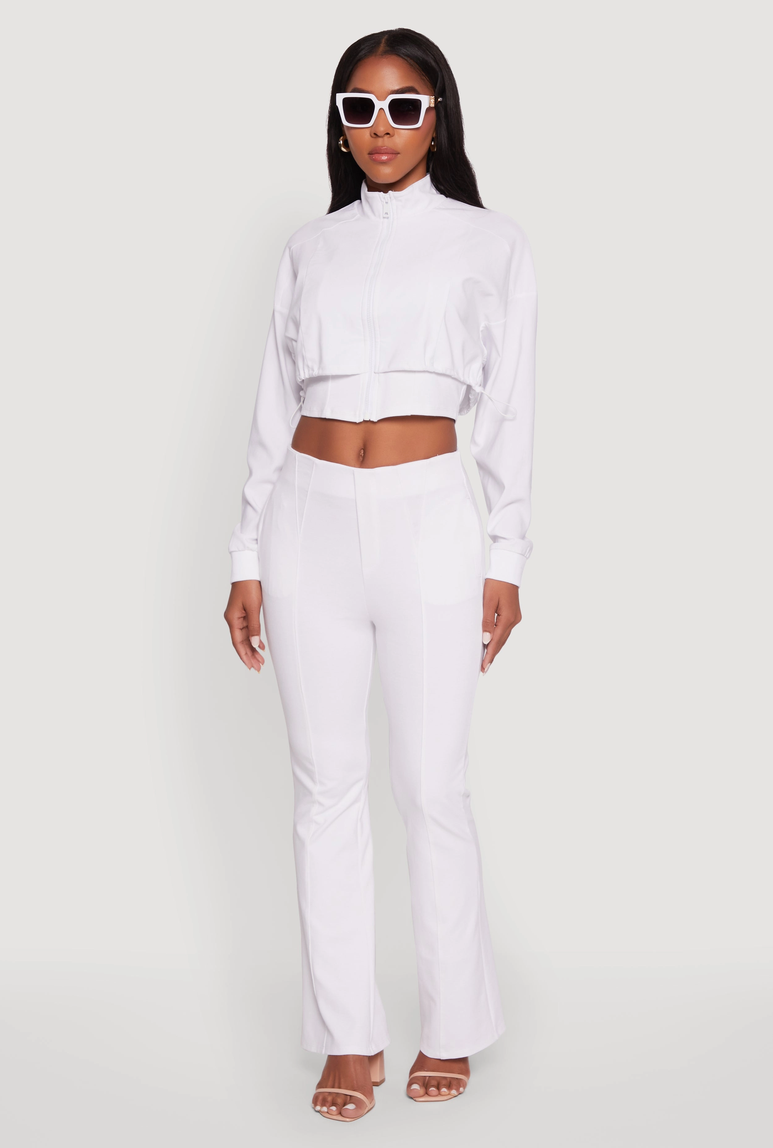 Trendy Lined Mock Neck Zip Front Crop Top Weather Proof