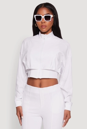 Trendy Lined Mock Neck Zip Front Crop Top Day - Wear