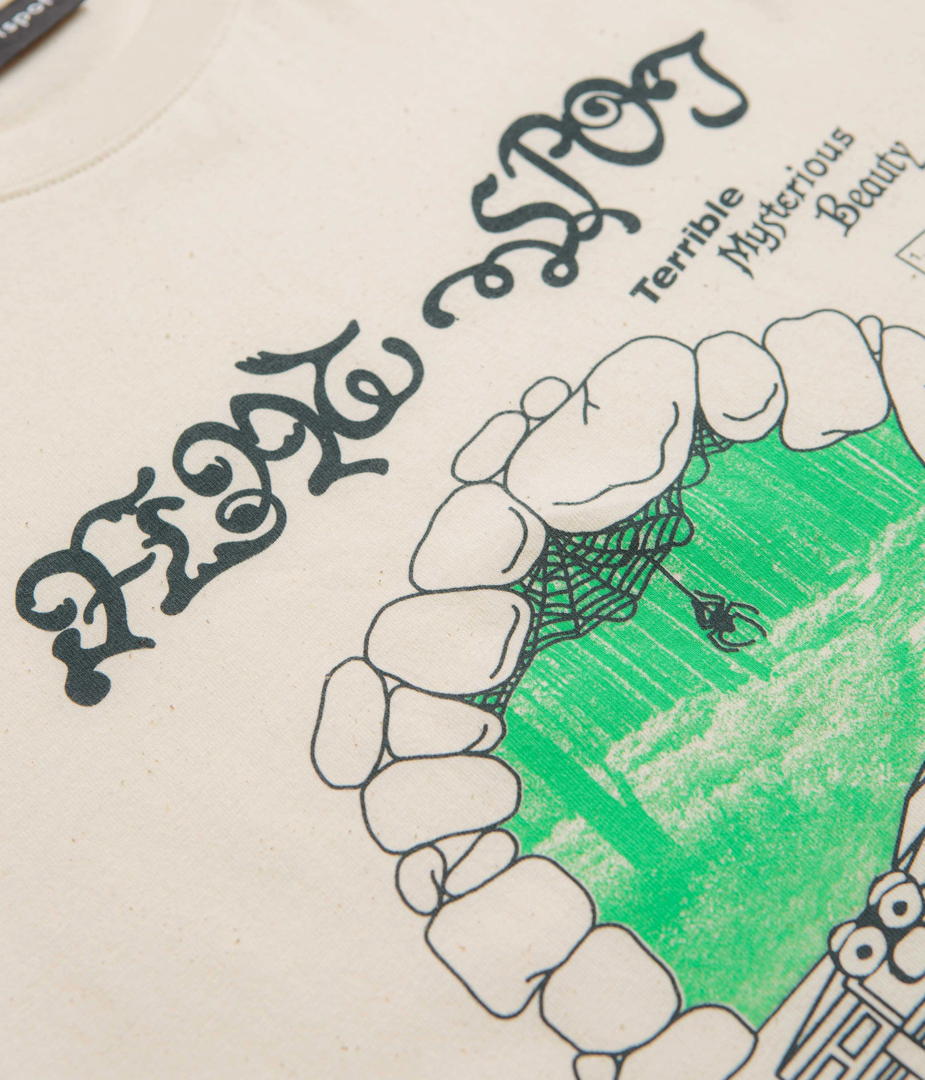 flatspot Terrible Mysterious Beauty T-Shirt - Natural Raw Playful Design Cotton Blend