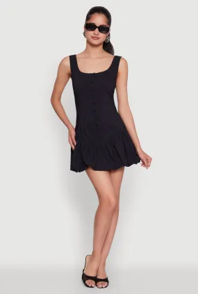 Summer Friendly Button Front Mini Bubble Hem Dress