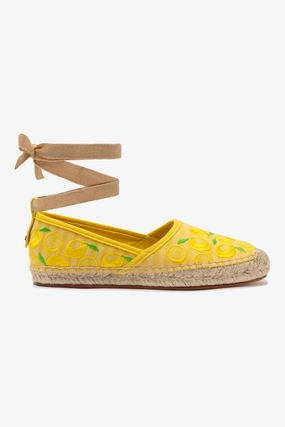 Casual Comfort Shoes Letizia Espadrille Flat In Sunrise Striped Fabric and Sicilian Lemon Embroidery