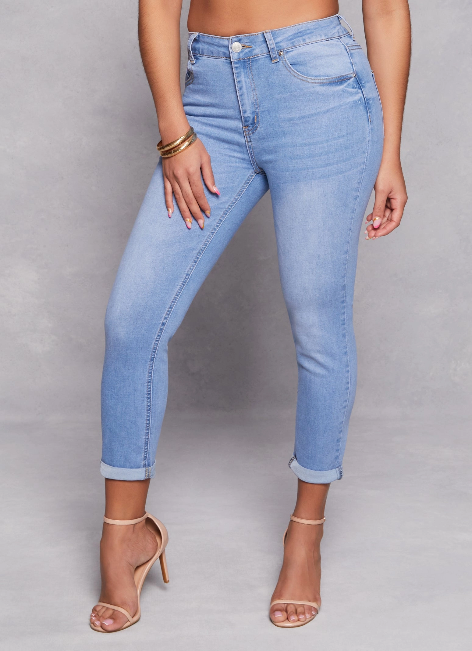 Rainy Day Brunch Outfit Everyday Style WAX High Waist Rolled Cuff Denim Jeans