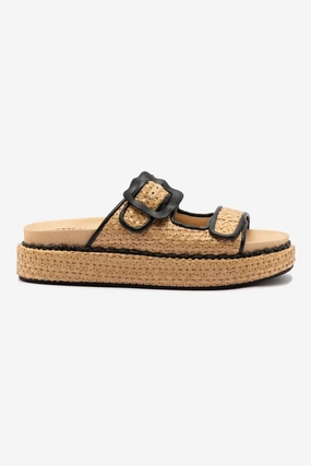 Minimalist Comfort Fragrance Walk Maui Slide In Tapestry Natural Raffia and Black Trimming