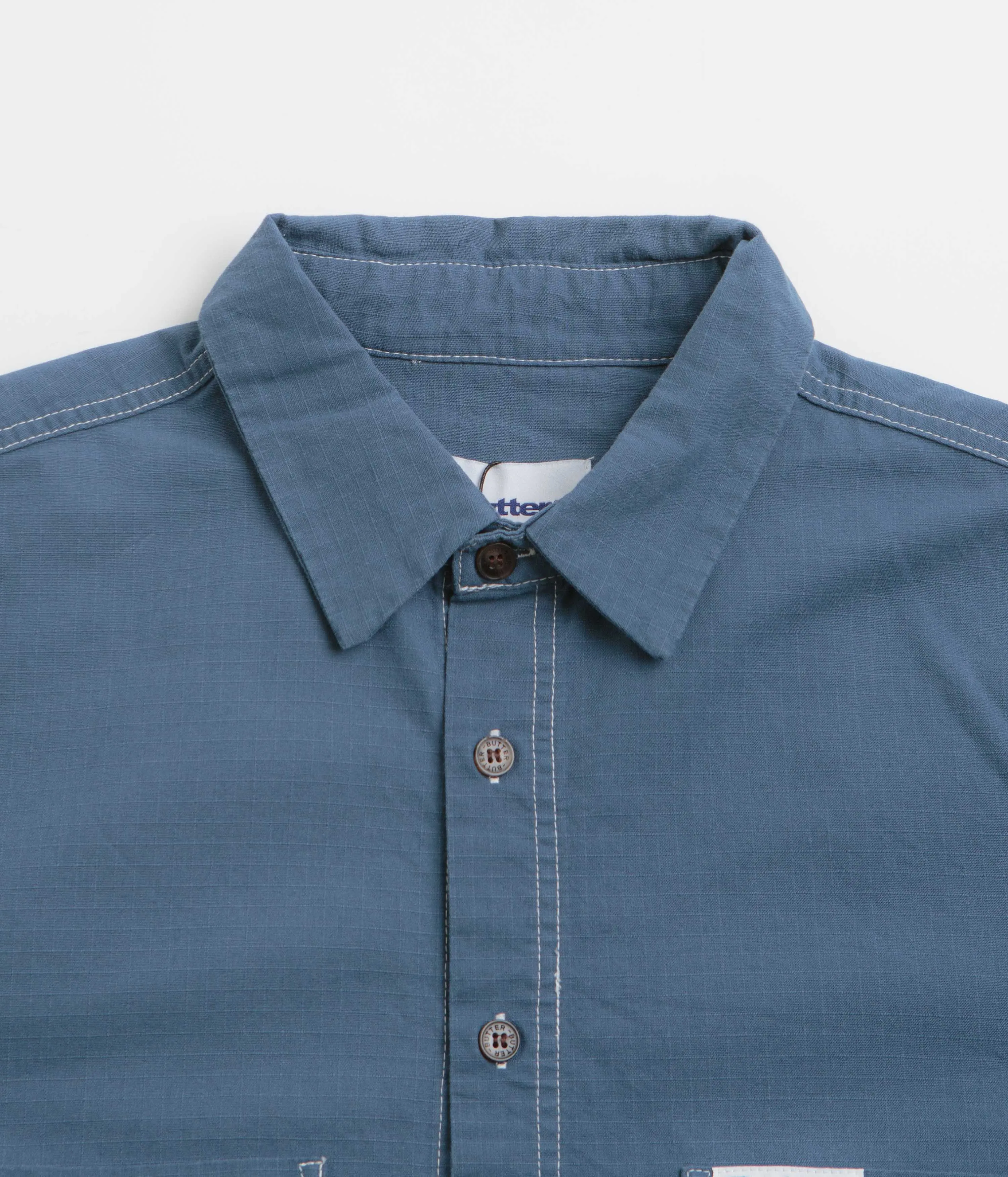 Butter Goods Ripstop Button Up Shirt - Work Blue Trendy Pattern