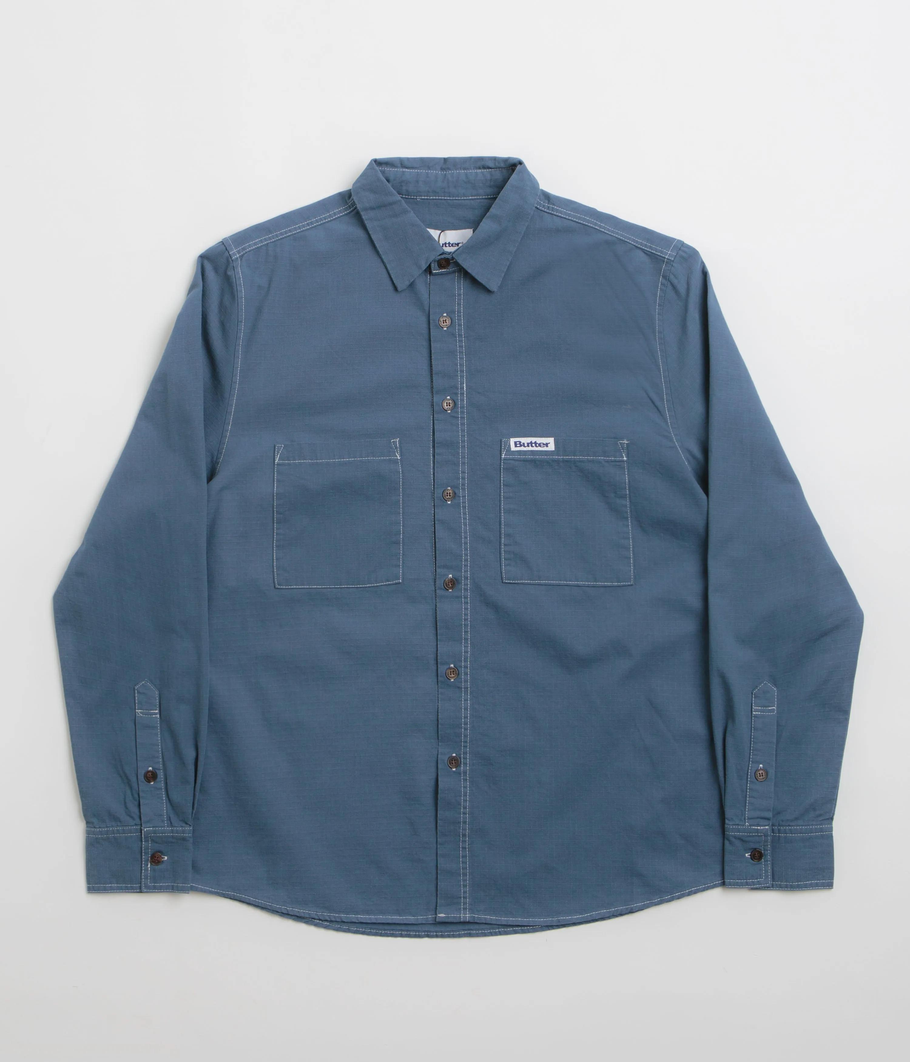 High Density Weave Statement Maker Butter Goods Ripstop Button Up Shirt - Work Blue
