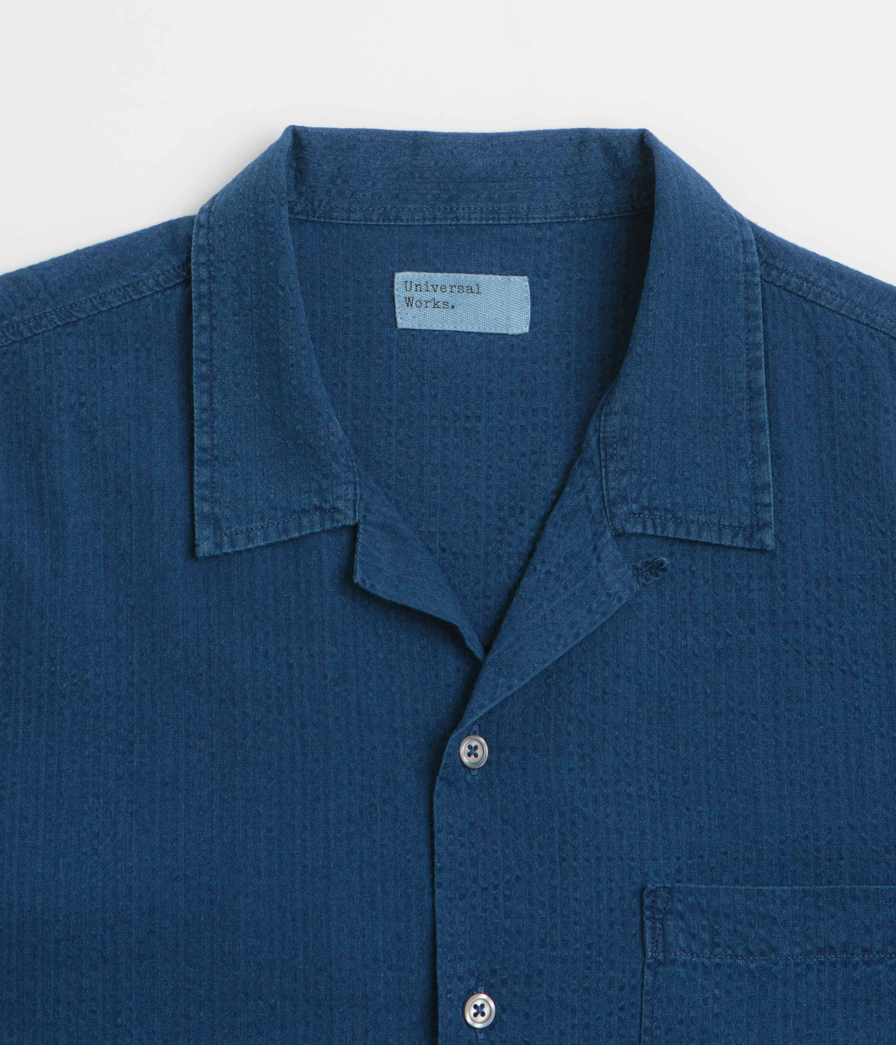 Quick Release Placket Universal Works Road Shirt - Washed Indigo