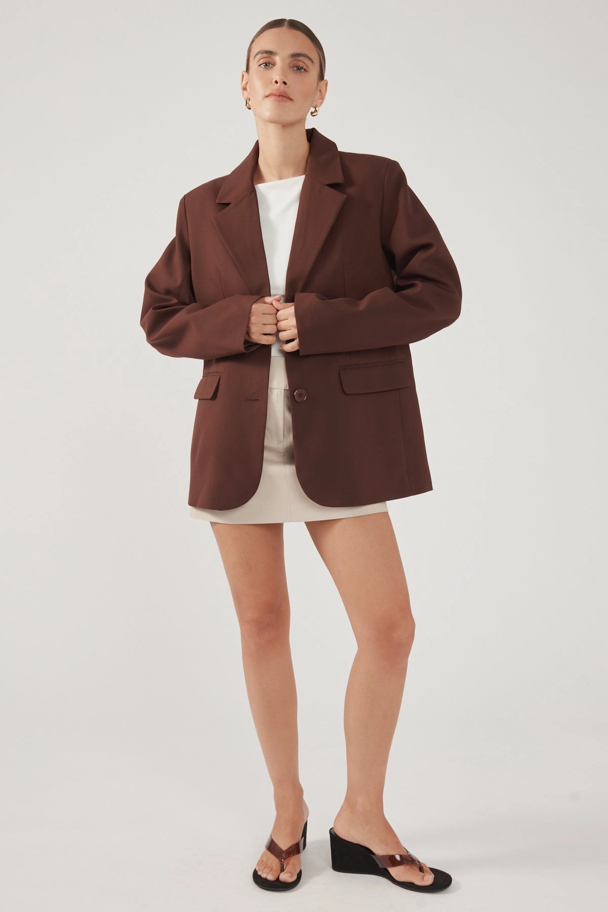 Relaxed Fit Silhouette Perfect Stranger Luca Oversized Blazer Chocolate