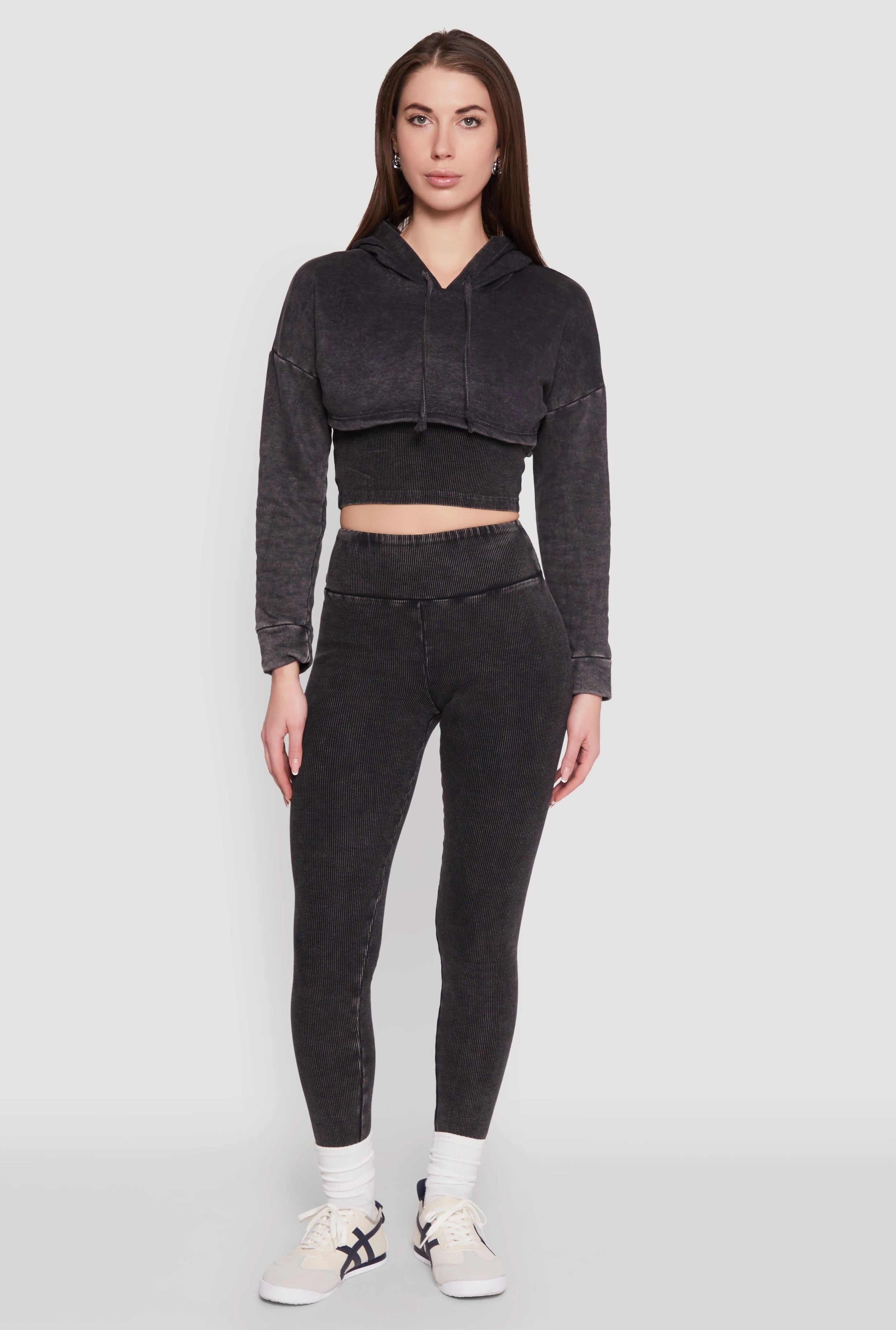 Squat Proof Rib Knit Mineral Wash High Waisted Leggings