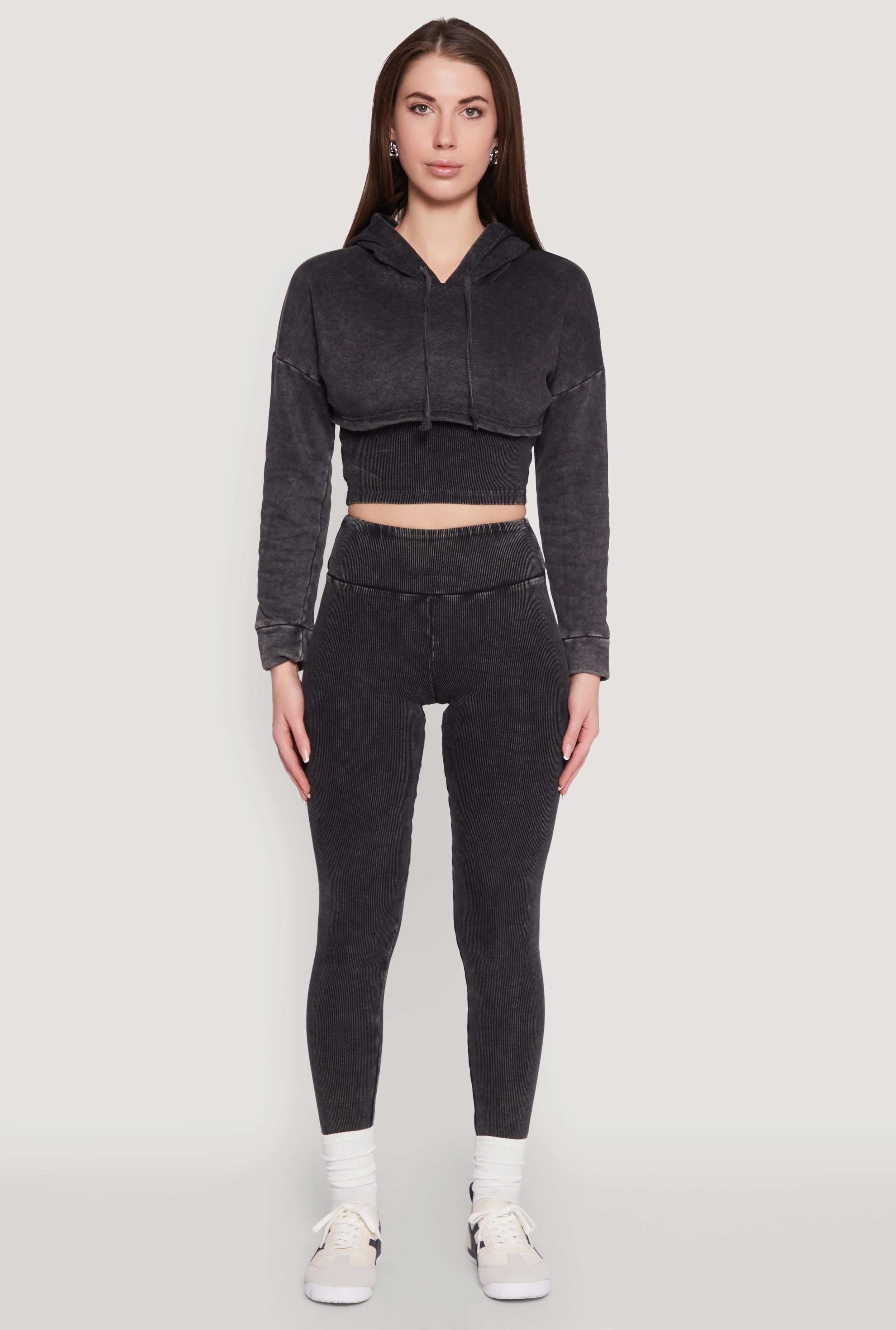 Rib Knit Mineral Wash High Waisted Leggings Flexible Fitwear Minimalist Design