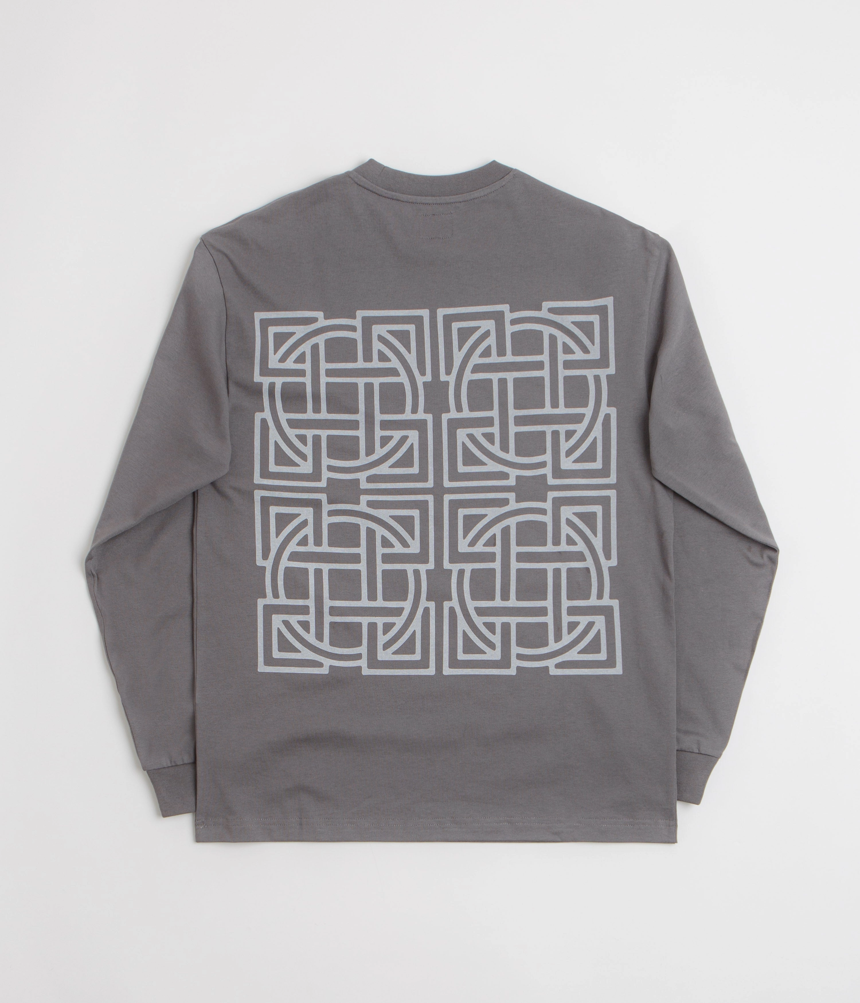 The Trilogy Tapes Cross Lattice Long Sleeve T-Shirt - Charcoal Tear Resistant Knit Wide Neck Opening