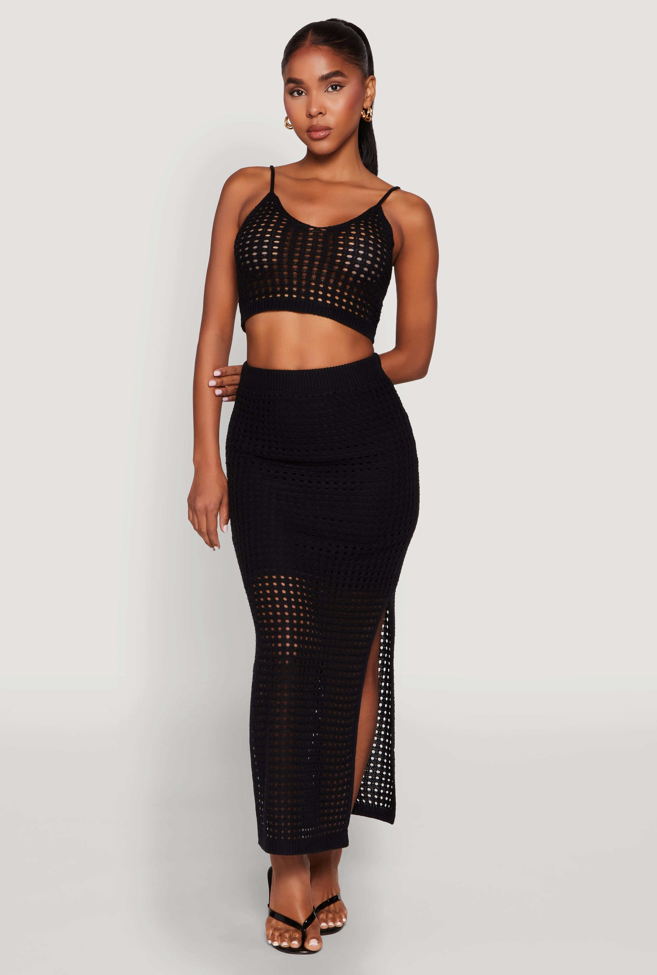 Lightweight Material Tiered Design Lined Crochet Maxi Skirt