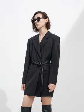 Raglan-Sleeve Tailored Wool blend Dress with Belt
