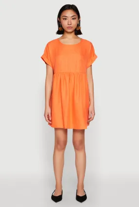 Linen Fixed Cuff Babydoll Shift Dress Subtle tone Anti-bacterial