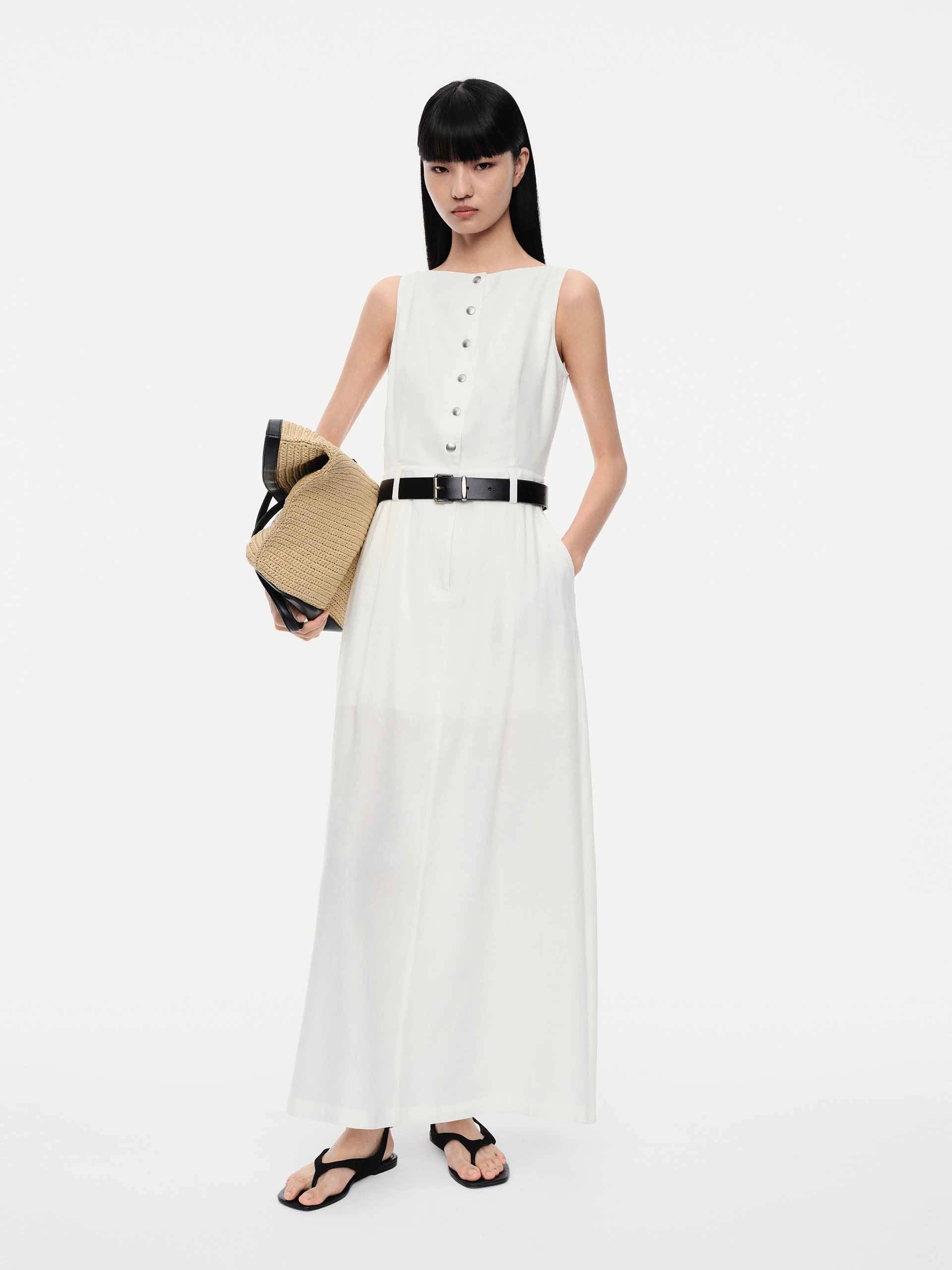 Shared Glow Stylish party wear Linen Blend Maxi Dress