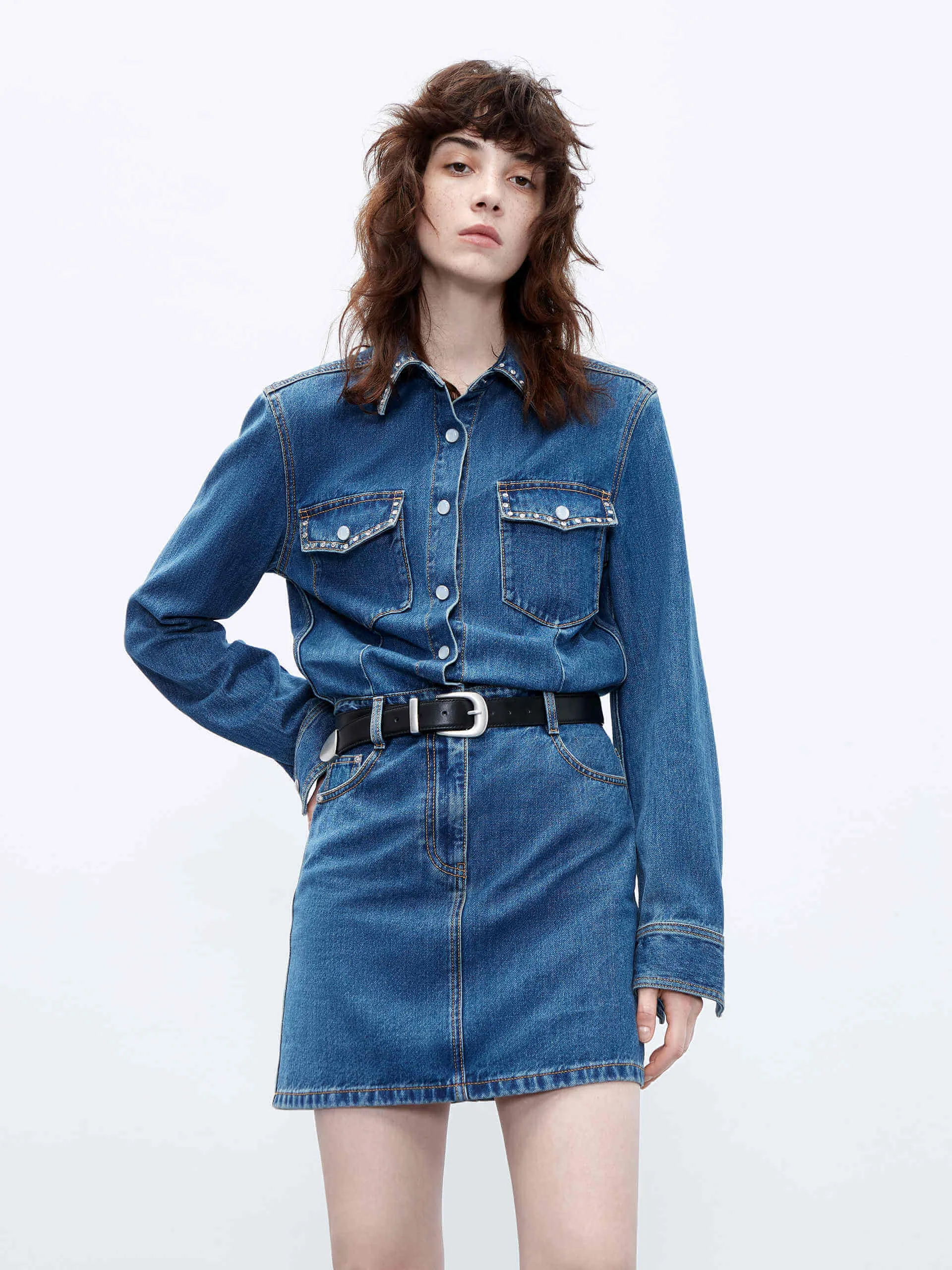 Long Sleeve Denim Dress Stylish Fit Fit for All Seasons