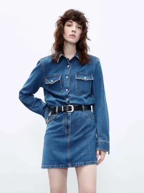 Warm Soft Long Sleeve Denim Dress