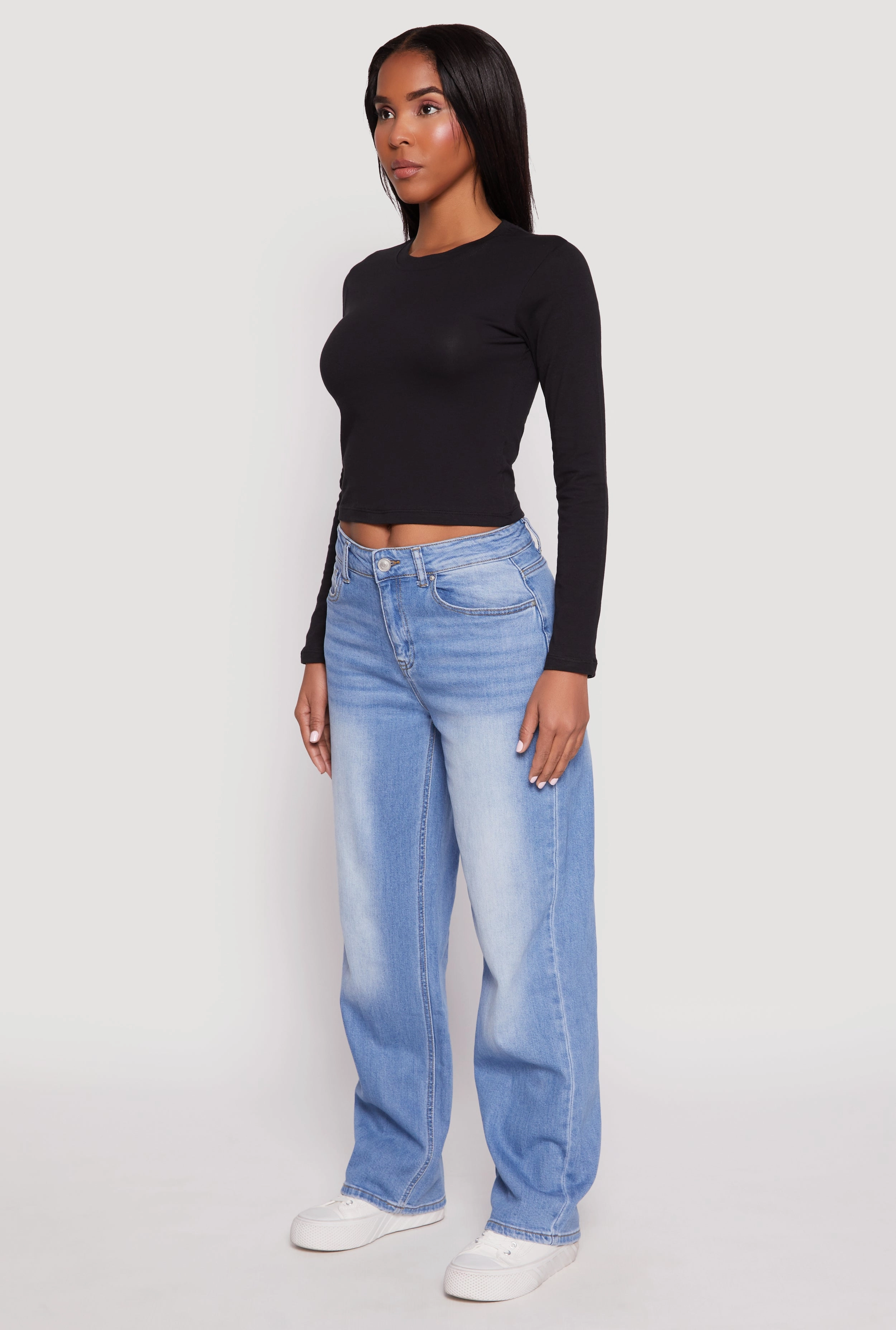evening Long Sleeve Crew Neck Crop Top