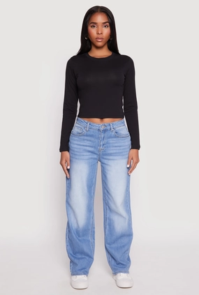 Long Sleeve Crew Neck Crop Top Flatland area Valley area