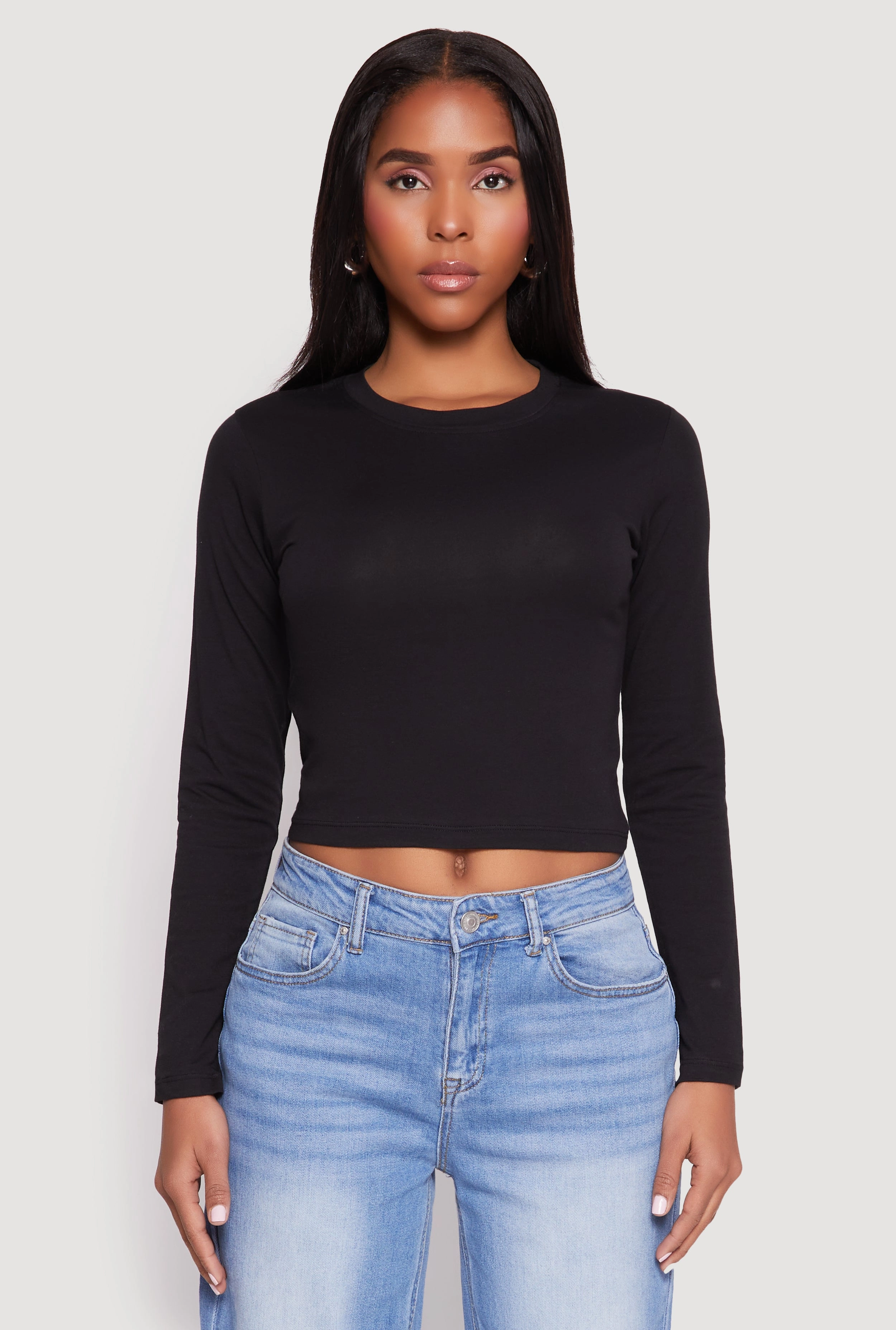 Long Sleeve Crew Neck Crop Top Adjustable Sports related