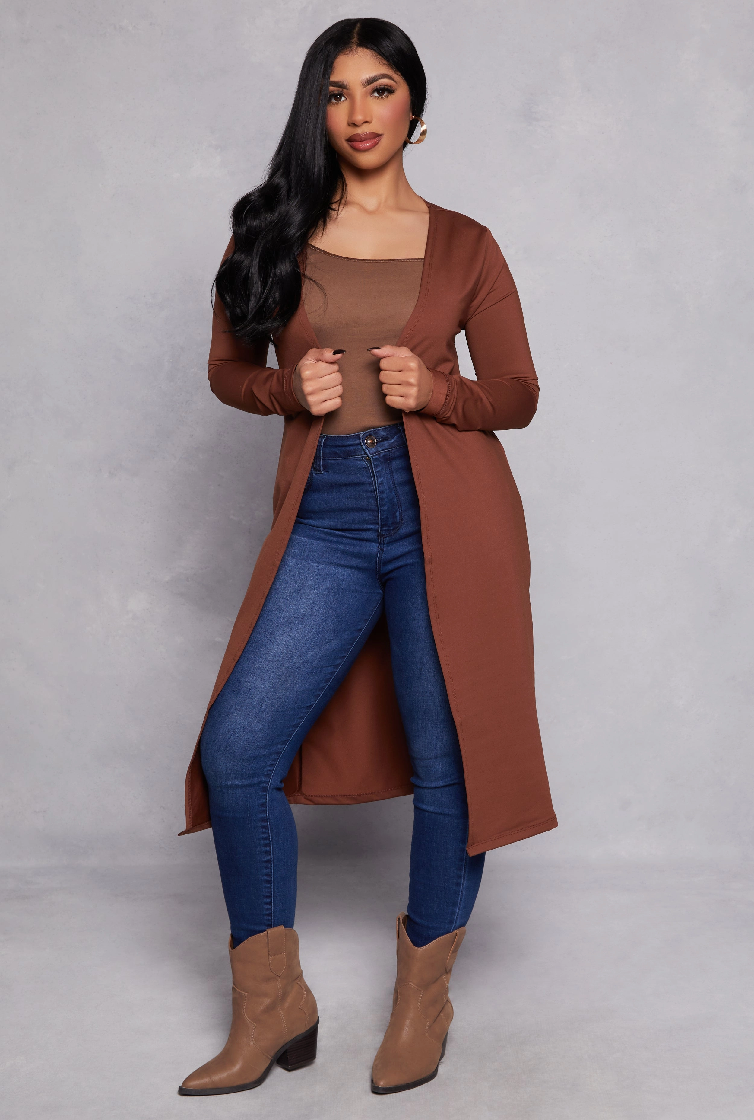 Long Sleeve Open Front Duster Basic item