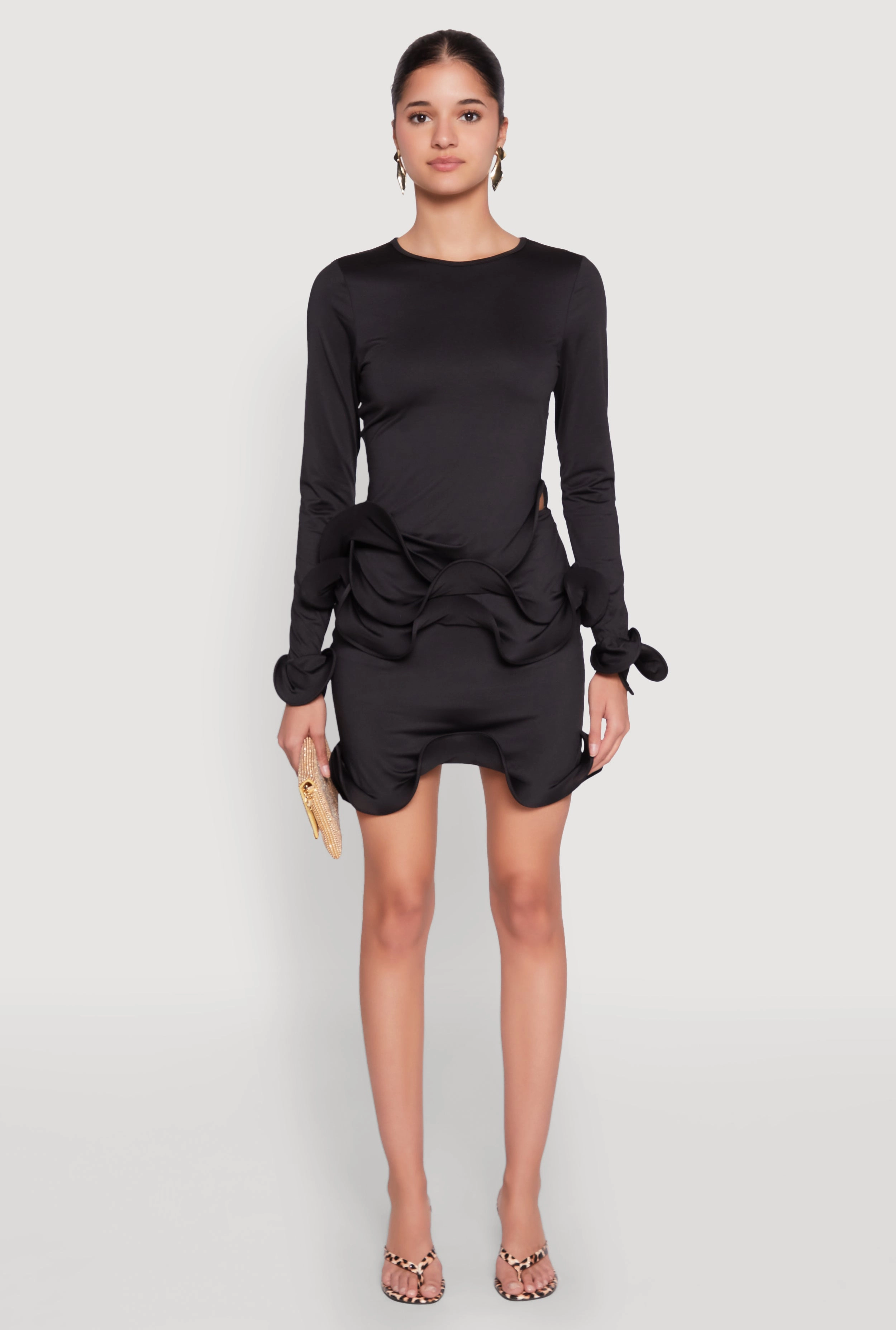 Rice embroidery Long Sleeve Wired Ruffle Blouse