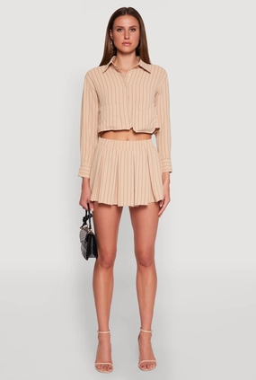 Casual Outfit Airy Striped Mini Pleated Skirt