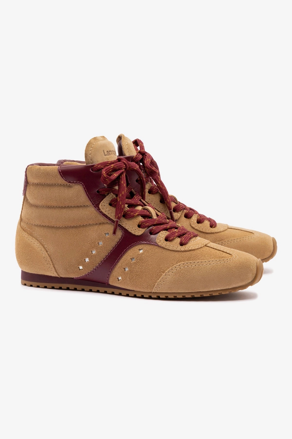 Durable touch Lightweight Frame Stella Mid Sneaker In Peanut Suede and Burgundy Leather