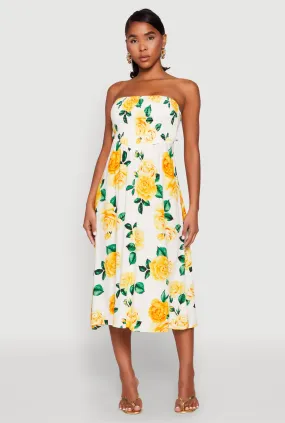 Almost Famous Floral Print Smocked Midi Dress Formal Style Effortless Pair