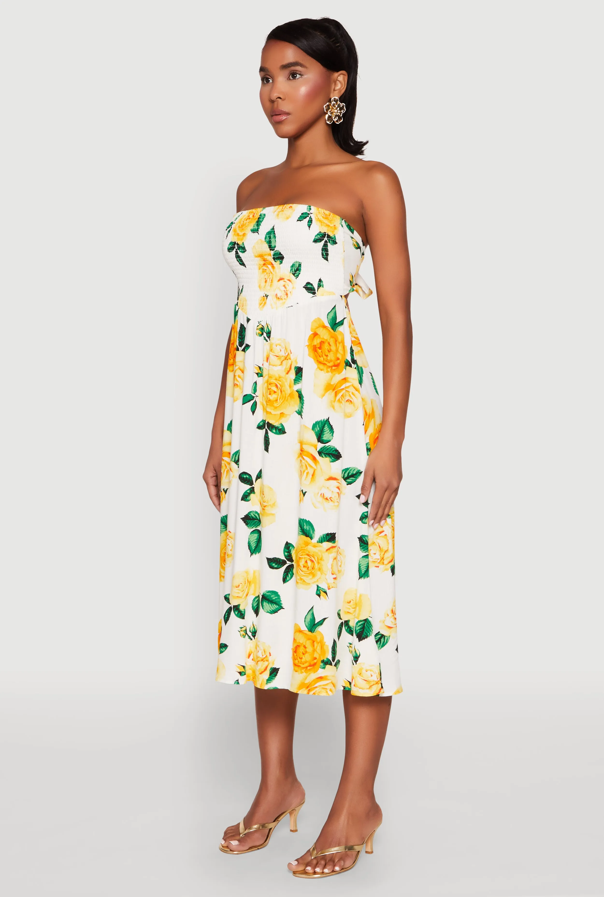 Almost Famous Floral Print Smocked Midi Dress Sharp Edge Relax Motion