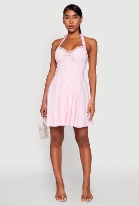 Iris Lace Trim Halter Mini Dress Tall Fit Quilted-Lining