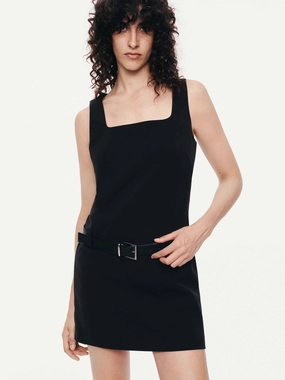 Square Collar Mini Dress Chic Mom Winter-Season