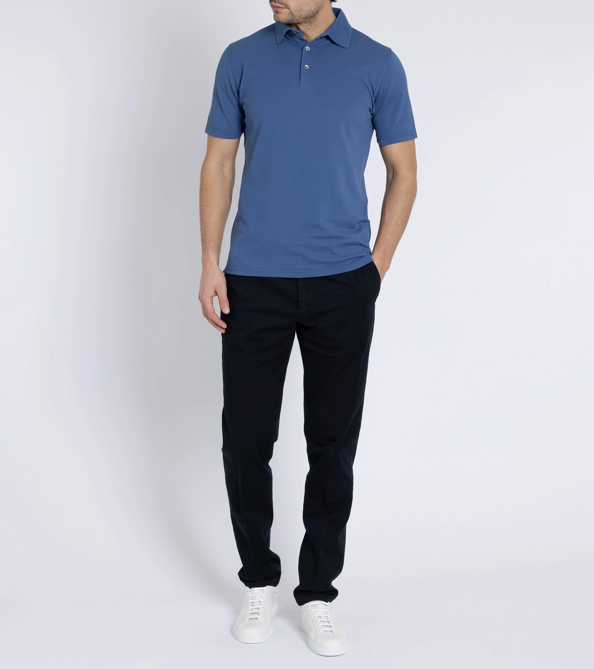 Trunk Moxon Short Sleeve Polo Shirt: Mid Blue Minimalist Look NonRestrictive Cut