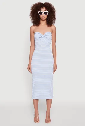 Fashionable Look Mixed Fabric Sweetheart Strapless Striped Tube Dress