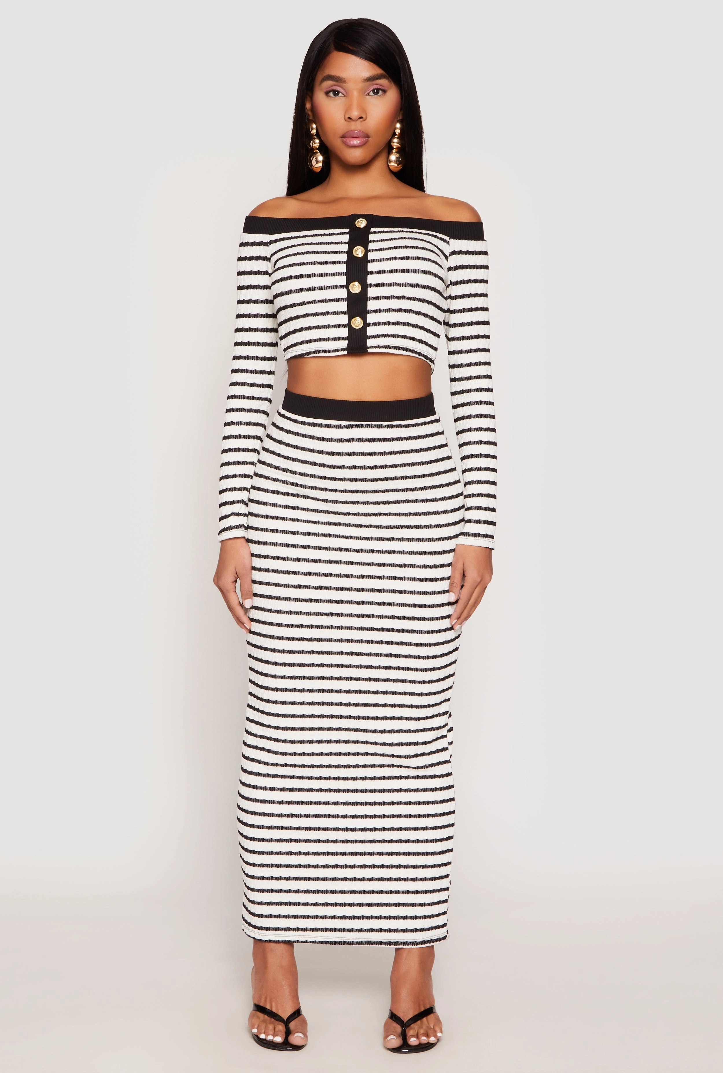 Promotion hypoallergenic Textured Knit Striped Off the Shoulder Top