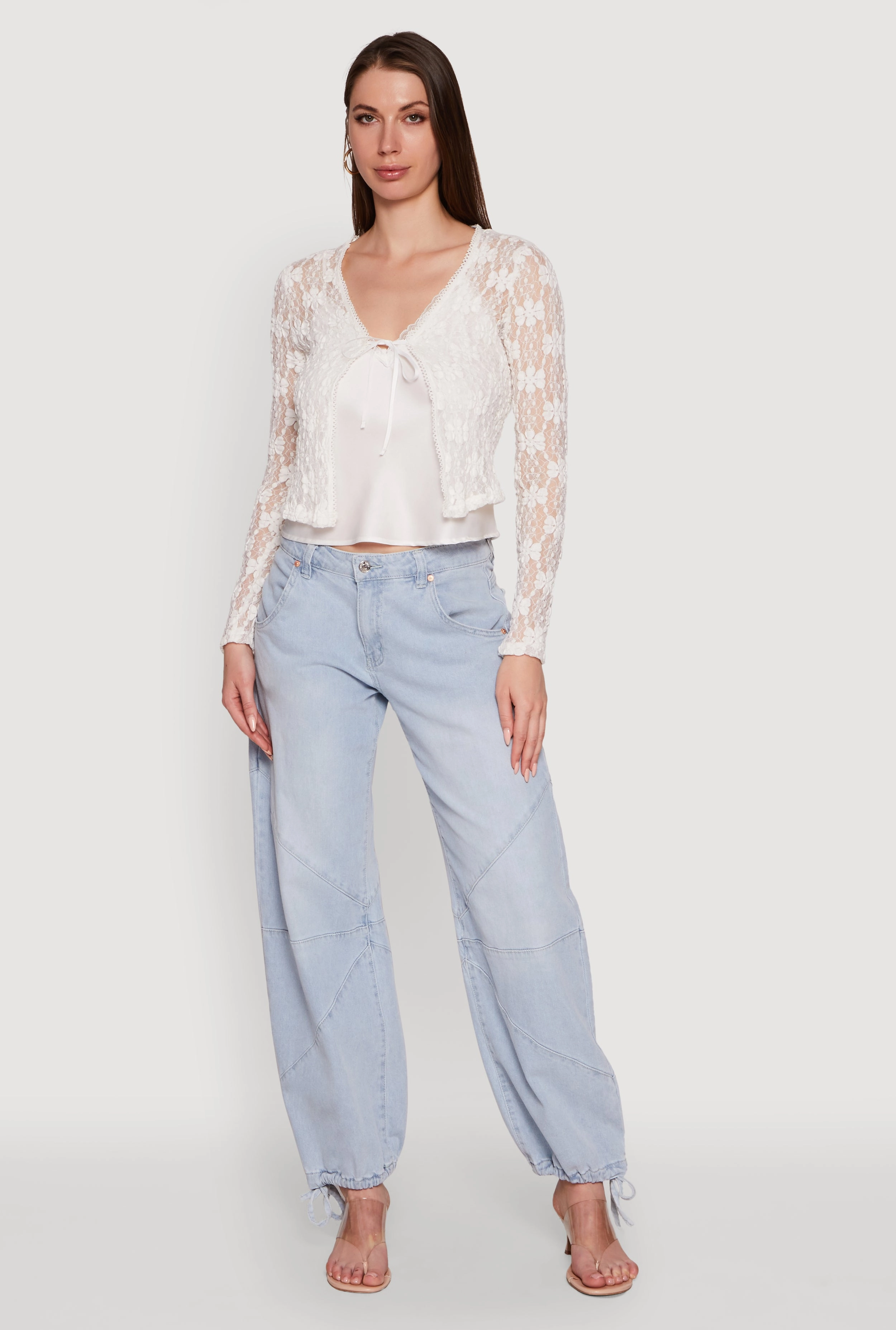 Warm Essentials Breathable Layer Haute Monde Floral Lace Tie Front Cardigan